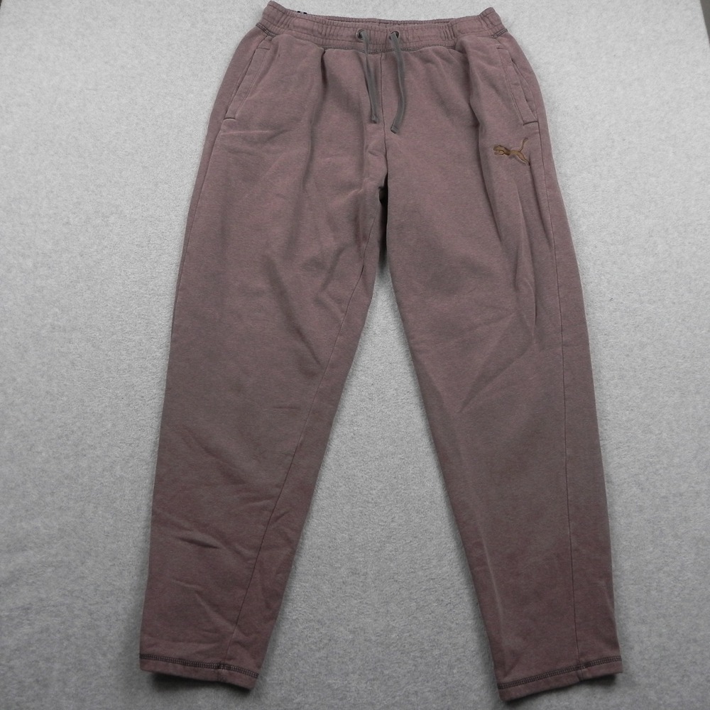 Puma Sweatpants Mens Large Mauve Purple Cotton Blend Fleece Joggers Tapered Fit